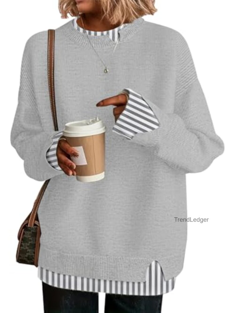 Women's Oversized Knit Sweater Viscose Blend Crew Neck Pullover